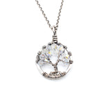 Silver Diamond Tree of Life Crystal Necklace (April)