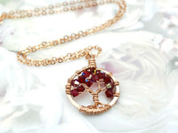 Gold Garnet Tree of Life Crystal Necklace (January)