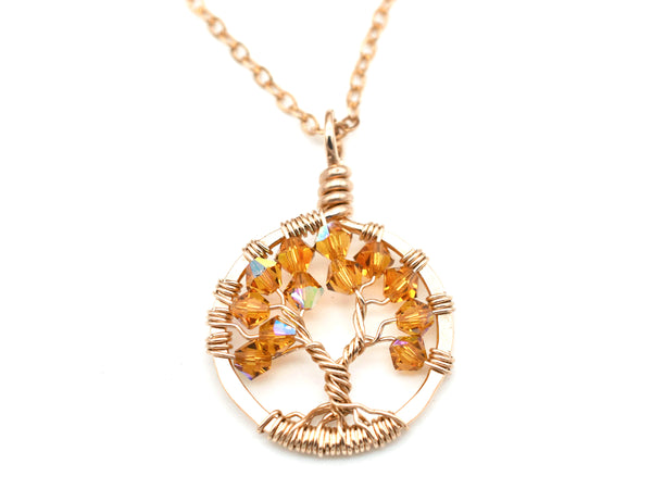 Gold Citrine Tree of Life Crystal Necklace (November)