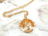 Gold Citrine Tree of Life Crystal Necklace (November)