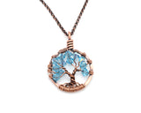 Copper Aquamarine Tree of Life Crystal Necklace (March)