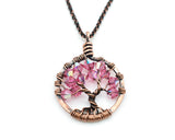 Copper Blue Zircon Tree of Life Crystal Necklace (December)