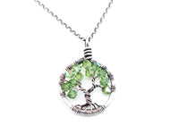 Silver Peridot Tree of Life Crystal Necklace (August)